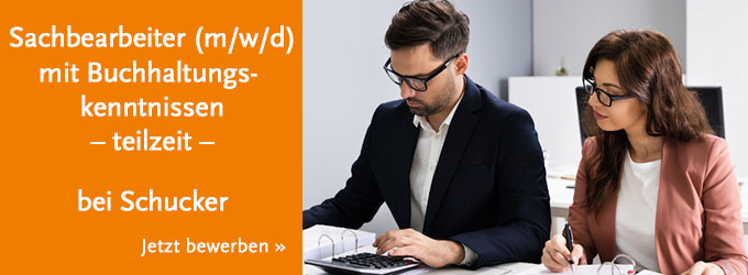 Nicht jeder kann bei Schucker arbeiten... ... aber vielleicht sind Sie genau richtig bei uns. Sachbearbeiter (m/w/d) mit Buchhaltungskenntnissen – teilzeit – zur eigenständigen Bearbeitung unserer Kreditorenbuchhaltung! bei Schucker. Stelle anzeigen